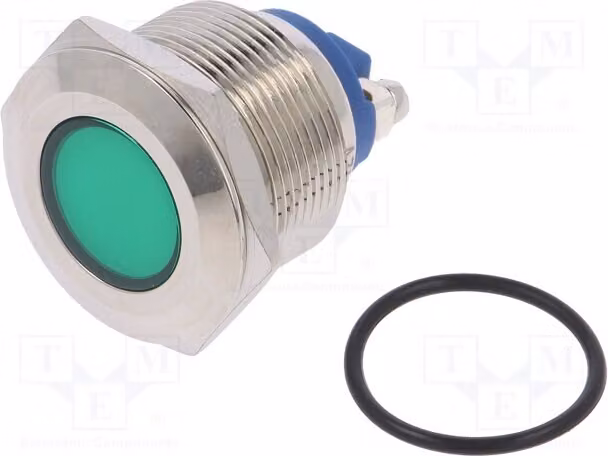 1 x Indicatore luminoso: LED piatto, 12 VAC, foro di montaggio: Ø 22 mm, 12 VDC, fissaggio a vite, modello IND22-12G-S