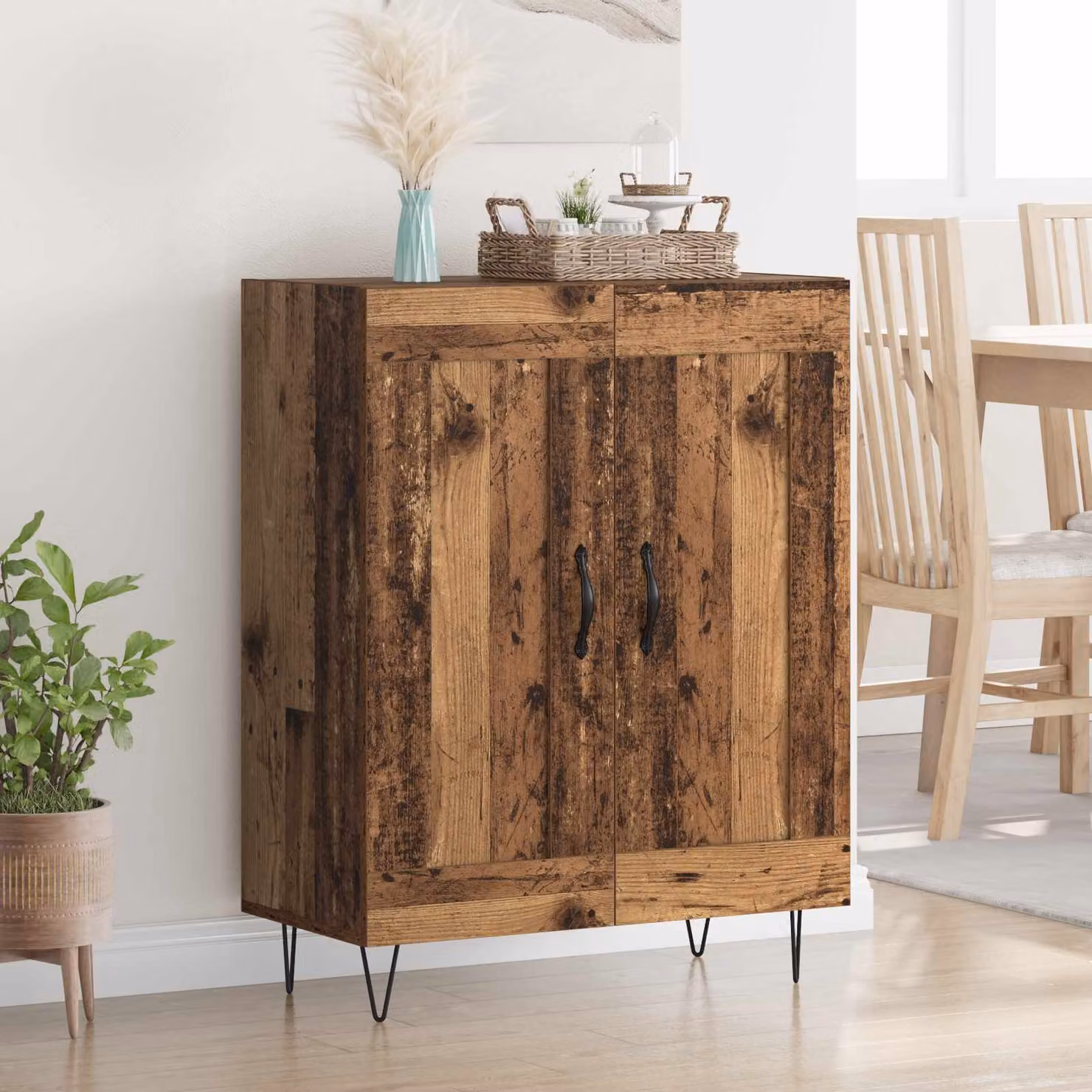 Credenza moderna vidaXL in legno e metallo, marrone e nero, L: 69,5 cm, P: 34 cm, H: 90 cm