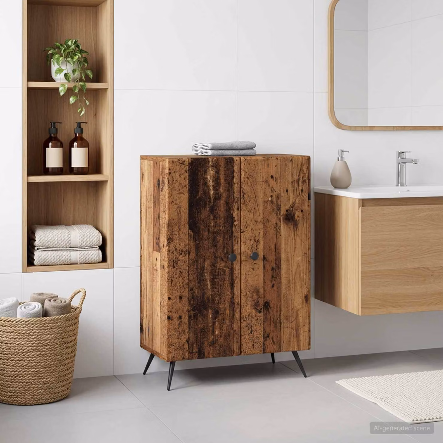 Mobiletto da Bagno vidaXL BREDA in Legno Antico Marrone L: 59,5 cm, P: 31 cm, H: 80 cm