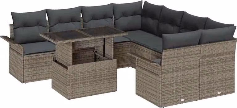Set Divano da Giardino con cuscino 9 pcs Grigio polyrattan