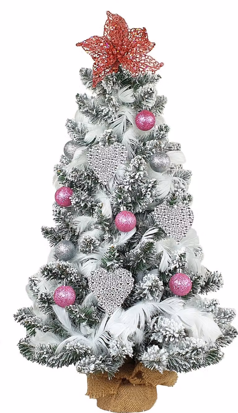 Albero di Natale artificiale decorato CUORE DI PERLA 60 cm con illuminazione a LED IN VASO