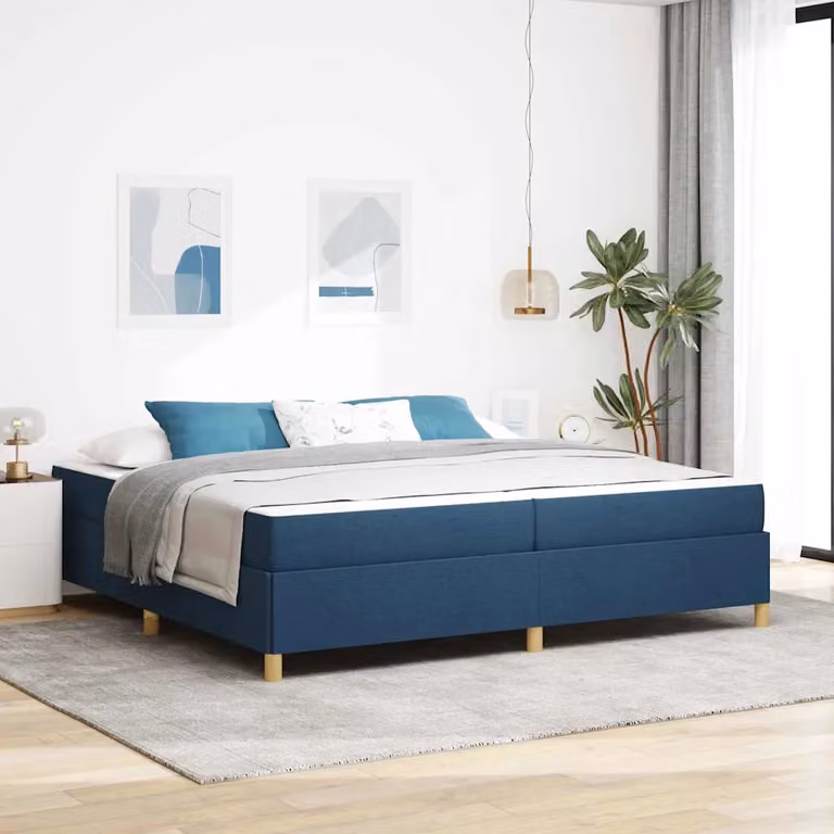Struttura del letto imbottita vidaXL in tessuto blu con materasso, L 200 x P 200 x H 280 cm