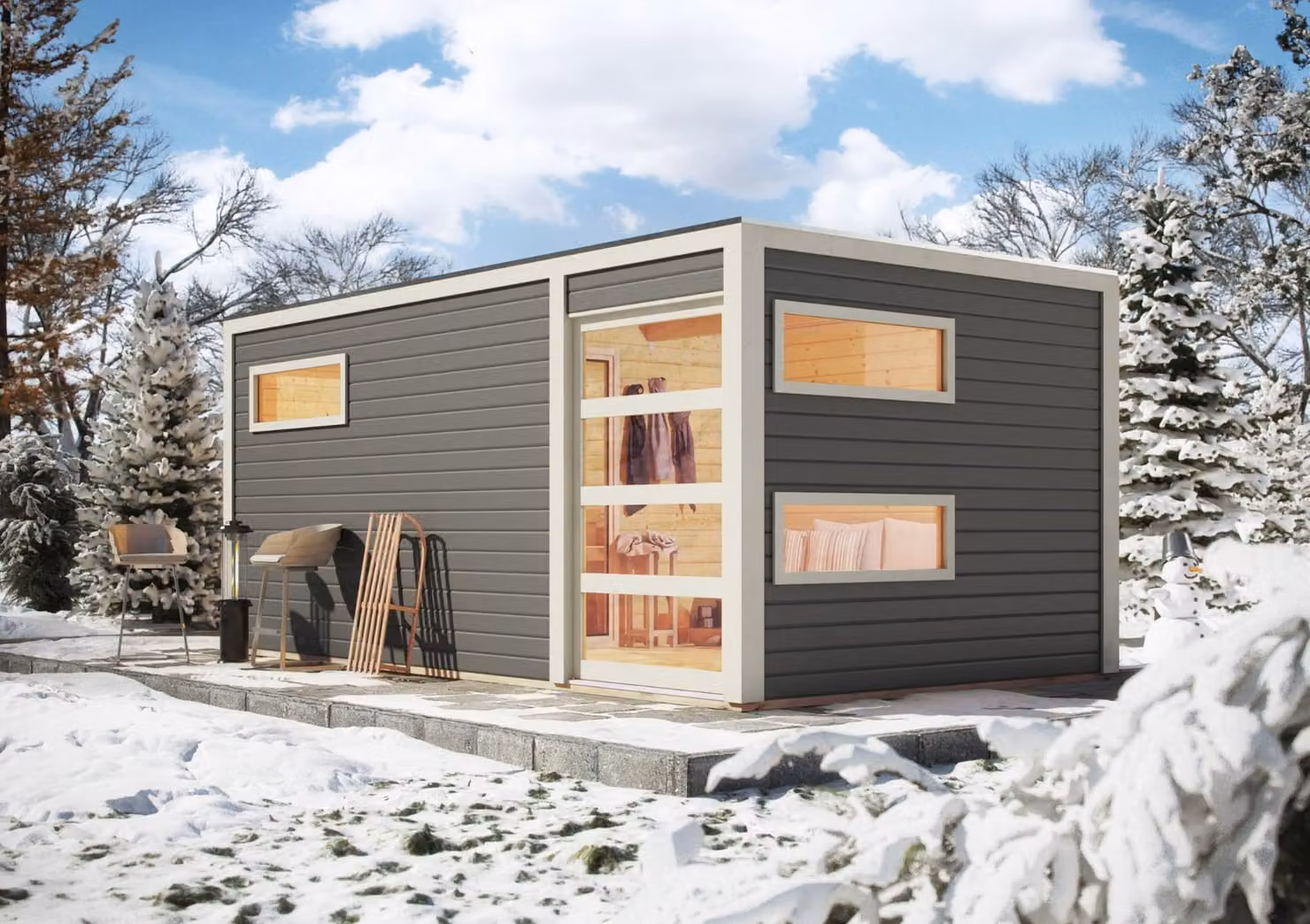 Sauna da giardino Casa della sauna Karibu Hygge grigio 38 mm riscaldatore sauna 9kW esterno