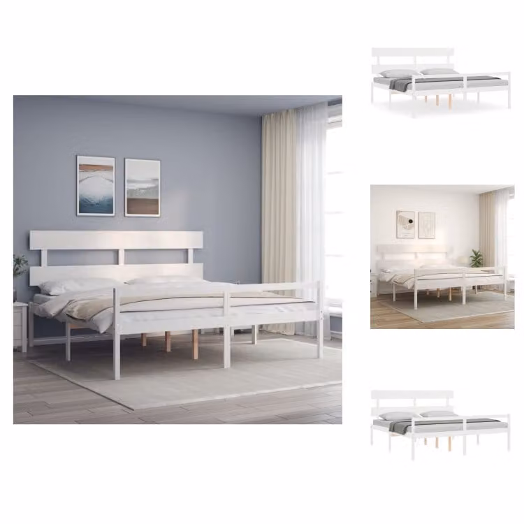 vidaXL Letto in legno massiccio con testiera bianca 200x200 cm - Letti e strutture letto