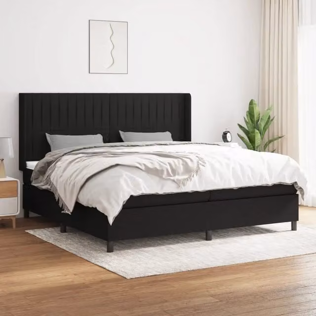 Letto Ibrido vidaXL con Giroletto a Molle e Materasso in Tessuto Nero e Bianco L/P/H: 200 x 200 x 25 cm