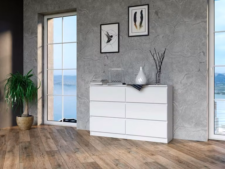 Comò, larghezza 120/140 cm, 6 cassetti