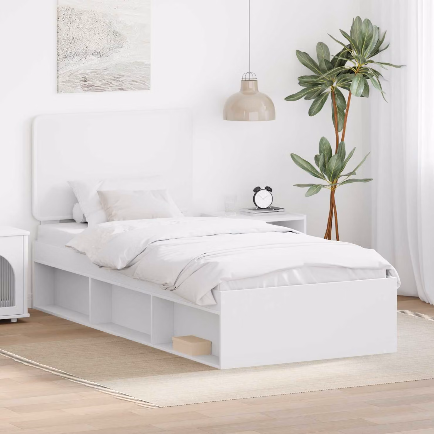 Struttura del letto moderna vidaXL in pino massello e legno, colore bianco, L 100 x P 200 cm