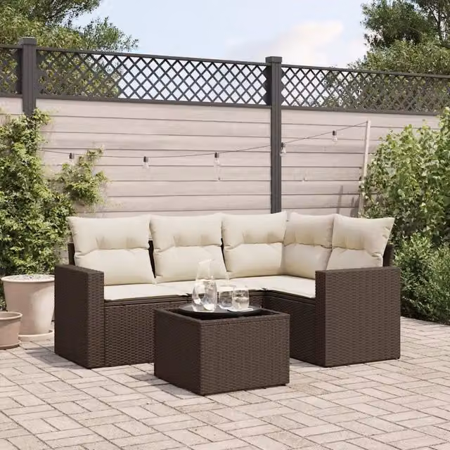 Set Divano da Giardino 5 pz con Cuscini Marrone in Polyrattan 3218913