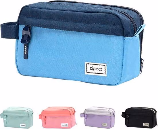 Astuccio blu con 3 scomparti e ampia capienza