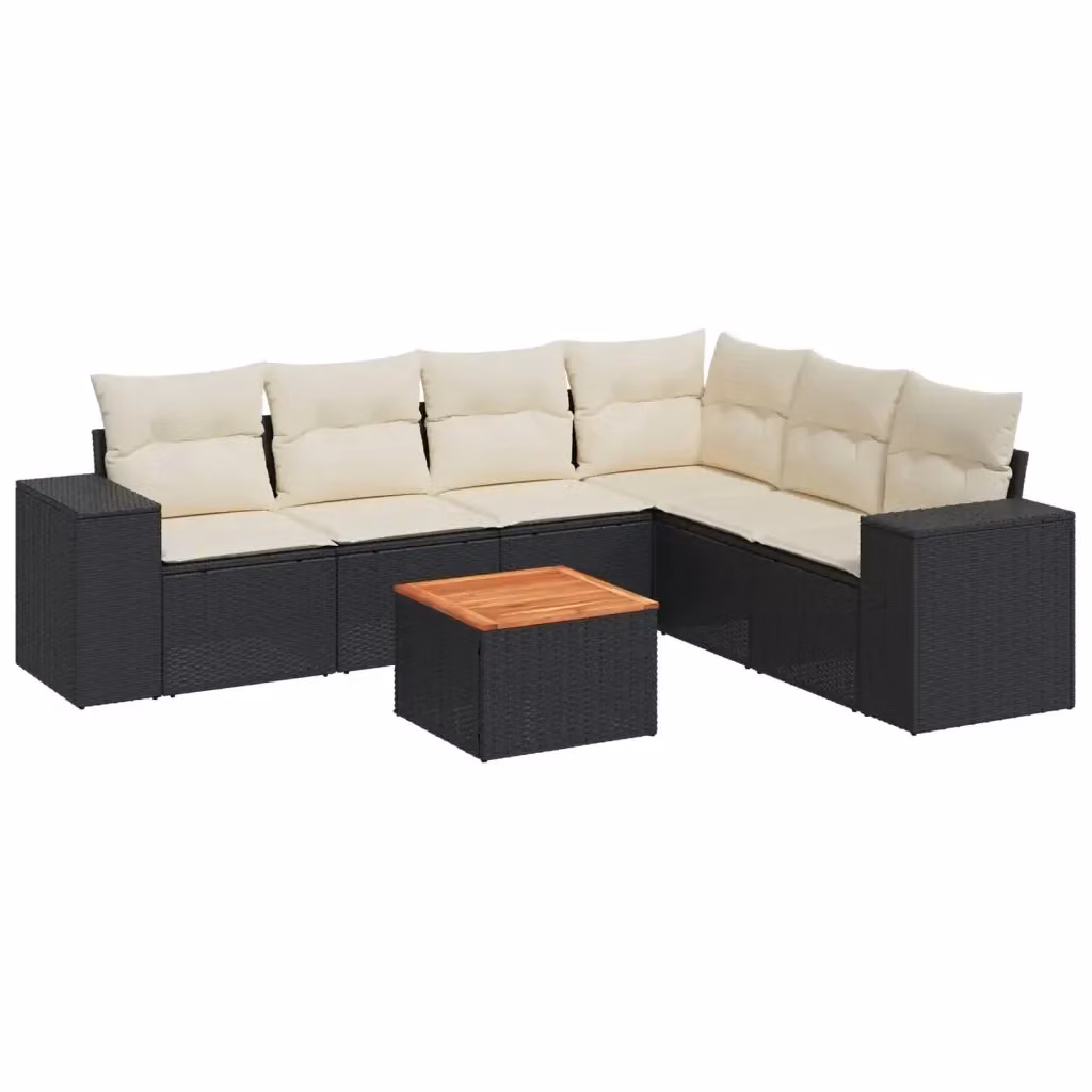 Set Divani da Giardino a L vidaXL in Polyrattan Nero con 7 Cuscini e Tavolino da Esterno – 2
