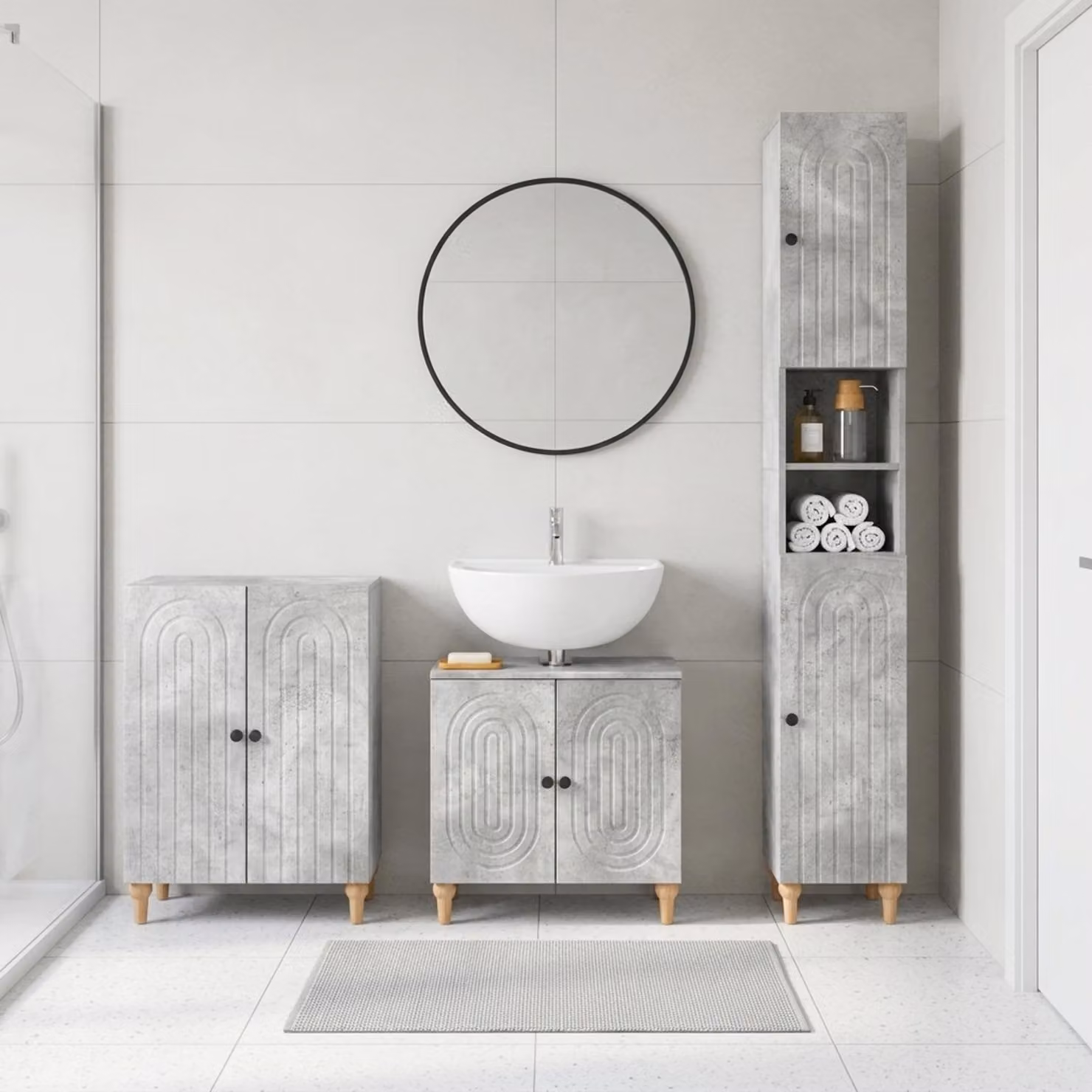 Set di armadietti da bagno moderni vidaXL ALKMAAR in 3 pezzi, Grigio, L/P/H: 190 x 52,94 x 31 x 30 cm