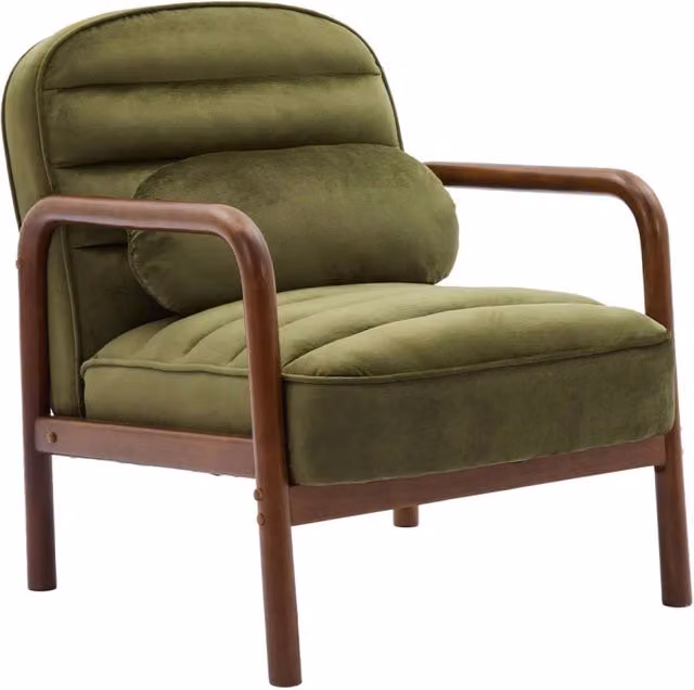 Poltrona scandinava Sweeek in legno di hevea e velluto con braccioli per soggiorno – 1