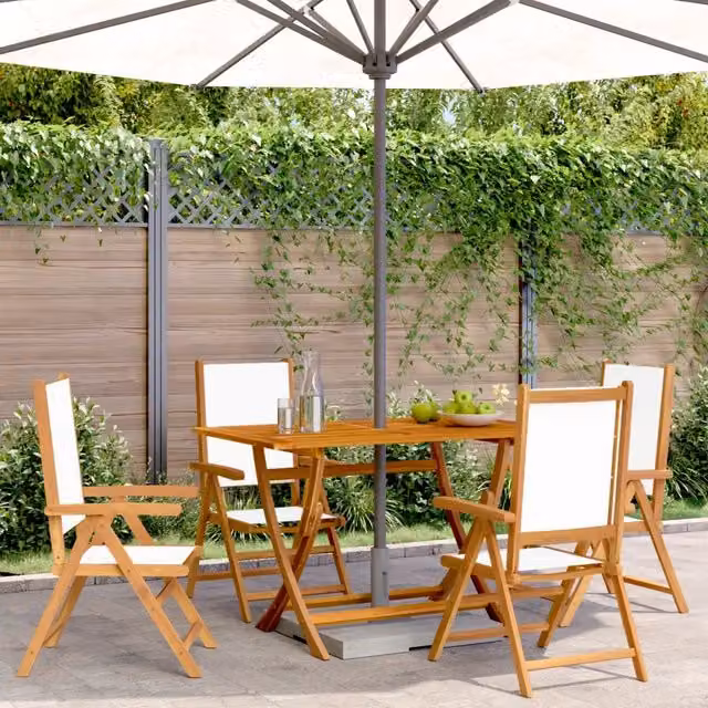 Sedie Reclinabili Pieghevoli 4pz Bianco Crema Tessuto e Legno 3214538