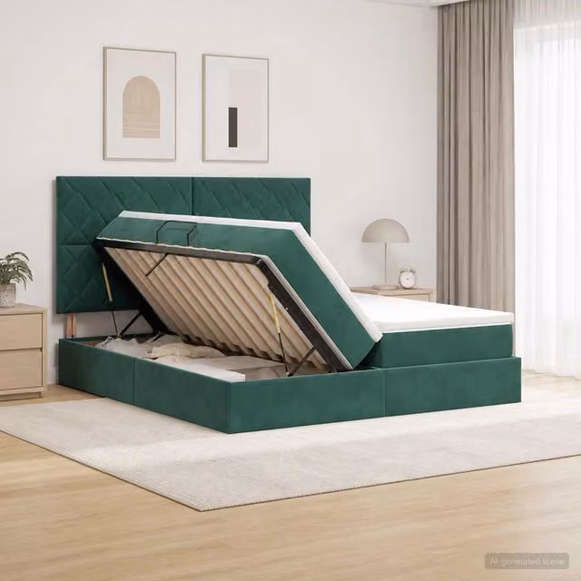 Letto con Contenitore Moderno vidaXL in Velluto Verde con Base Lift Up L: 200 cm, P: 200 cm, H: 140 cm – 1