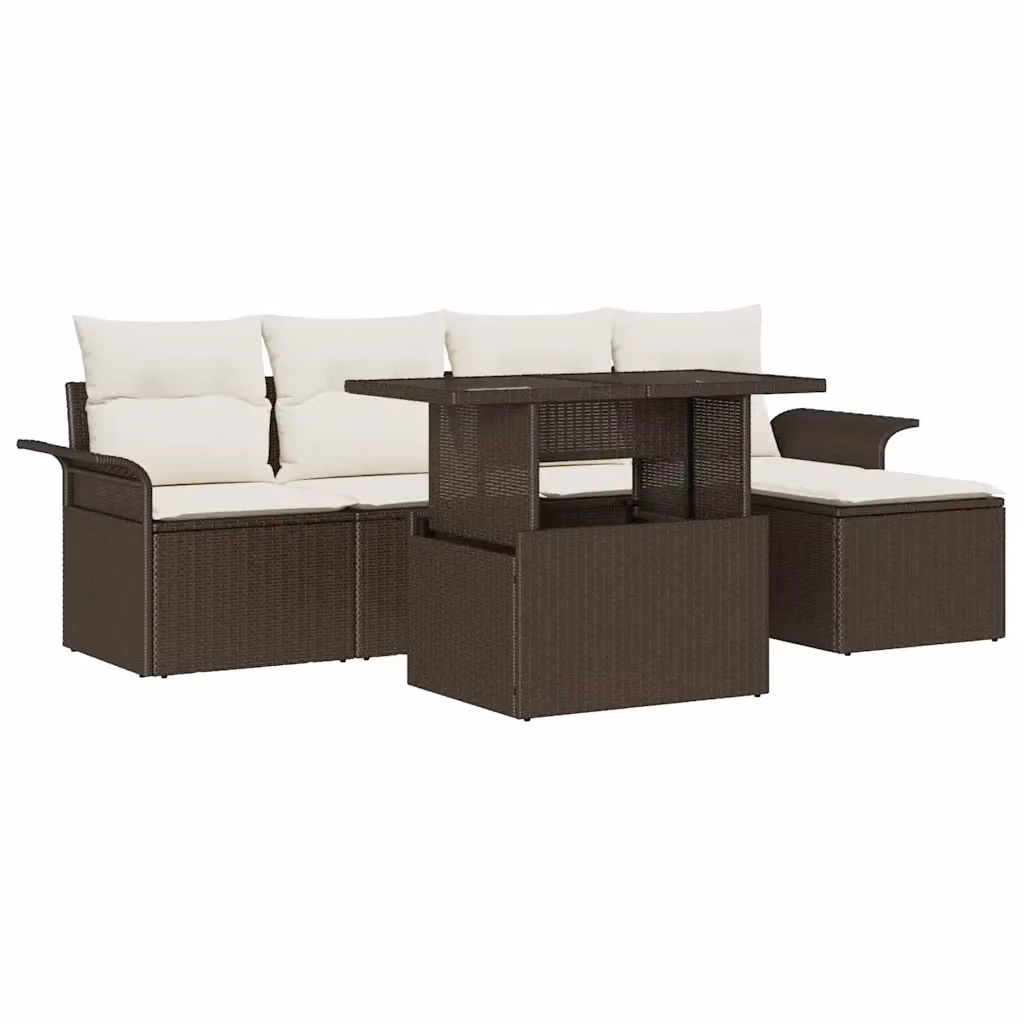 Set Divano da Giardino a L vidaXL 6 pz Marrone e Beige con Cuscini e Tavolino – 2