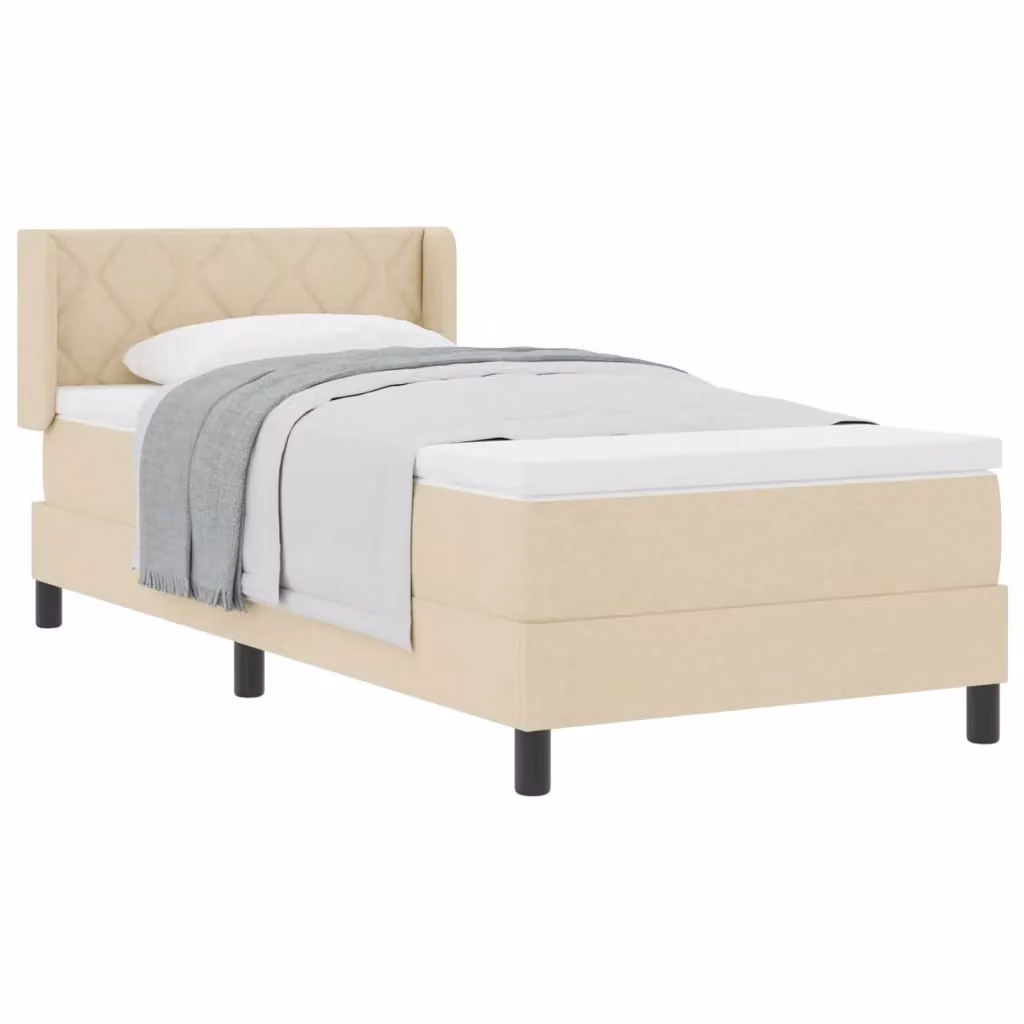 Letto a molle con testiera vidaXL in tessuto beige L 90 cm x P 200 cm – 2