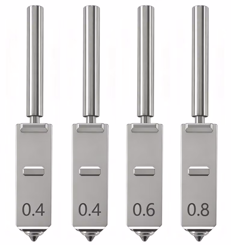 4 ugelli integrati in acciaio temprato, con diametro di 0,4/0,6/0,8 mm, per Kobra S1