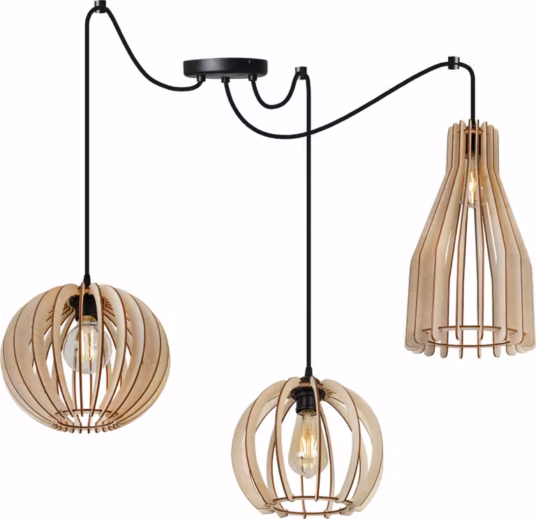 Light-Home Lampada a sospensione in legno - Lampada a sospensione a forma di ragno - Lampada da soffitto per soggiorno, camera da letto e sala da pranzo - Lampada a ragno con 3 teste - Lampada a sospensione in metallo e legno - E27