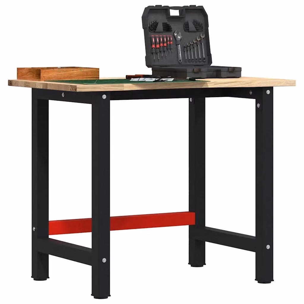 Banco Lavoro in Legno Massello Rovere e Metallo Colore Rosso e Nero L/P/H: 100 x 60 x 81,5 cm CFW9305405 – 2