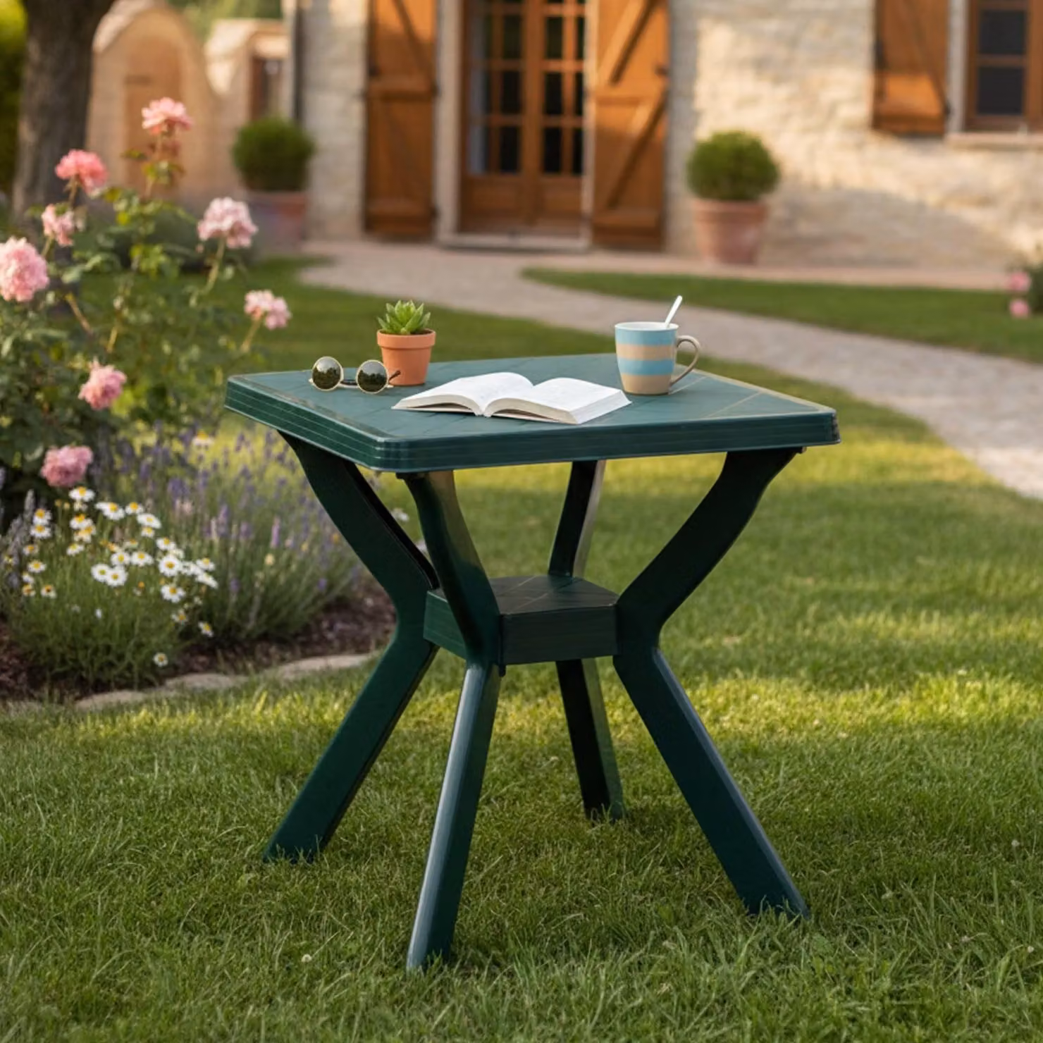 Straven - Tavolo da Esterno, 70x70x72h cm Verde, 4 Posti Italy