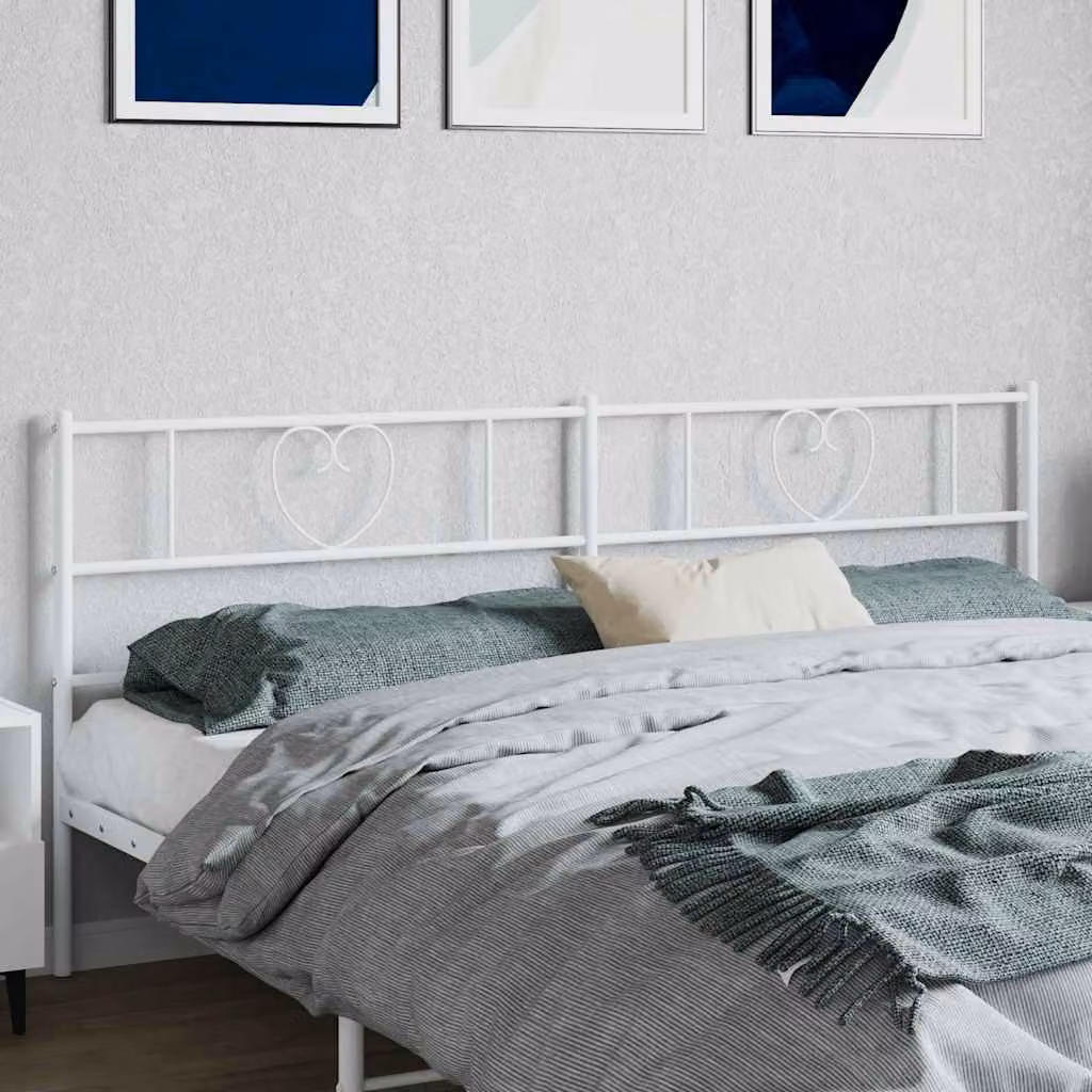 Testiera di ricambio vidaXL in metallo bianco laccato con design geometrico classico, L: 198 cm
