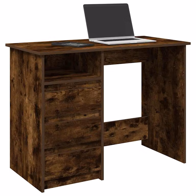 Scrivania moderna vidaXL in legno MDF color rovere fumo L 102 cm, P 50 cm, H 75 cm