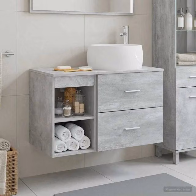 Set di mobili per il bagno 2 pz Grigio Cemento 3403923