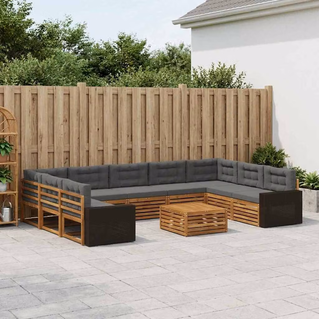 Set di divani da esterno vidaXL in legno di acacia, 10 pezzi, colore naturale e antracite