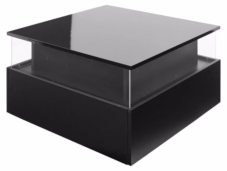 Tavolino da salotto - Moderno tavolino con illuminazione LED - 70 x 70 x 41 cm - Finitura lucida - 2 cassetti - Area espositiva trasparente - Portata massima: 30 kg - Colore: nero