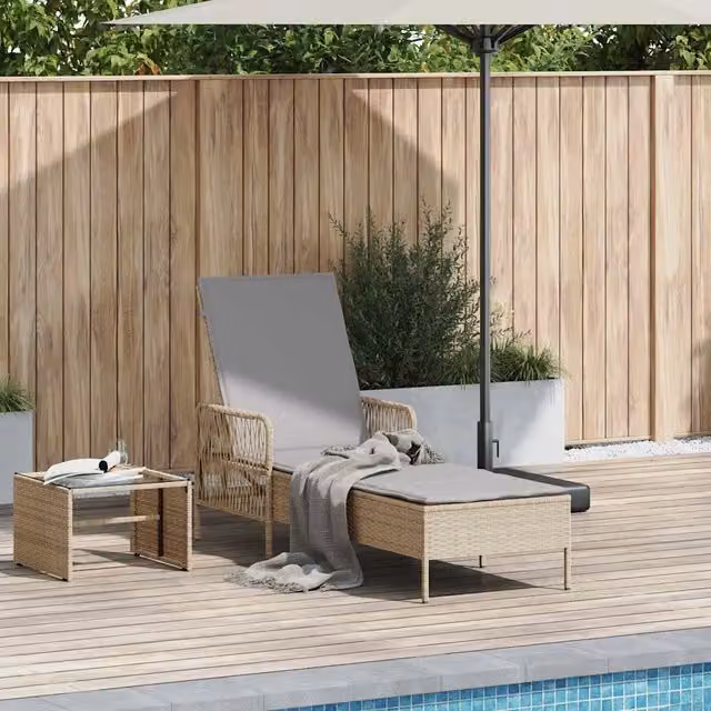Lettino da sole vidaXL in polyrattan beige e grigio con poggiatesta regolabile