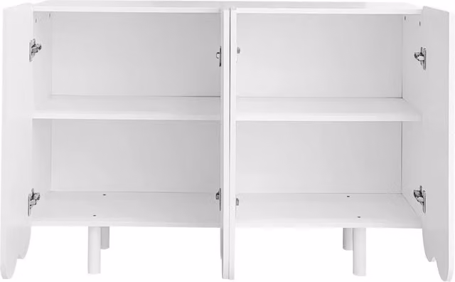 Credenza moderna per soggiorno con 4 ante e ripiani interni in MDF, finitura bianca opaca, L 120 cm x P 37,5 cm x H 80,8 cm