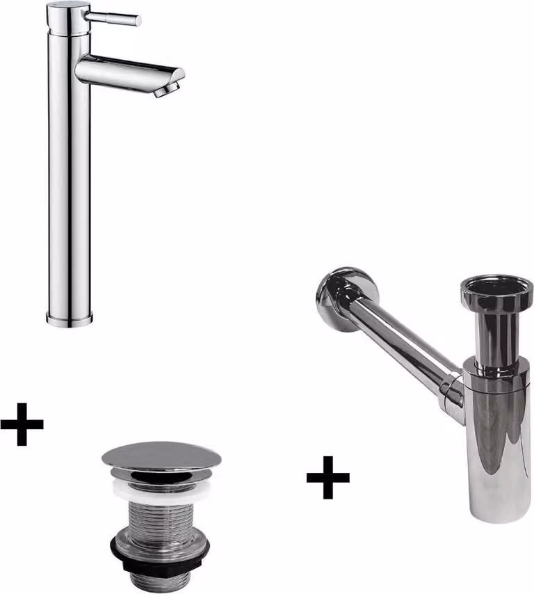 Rubinetto TAP a bocca alta + piletta LIV + sifone SIMON