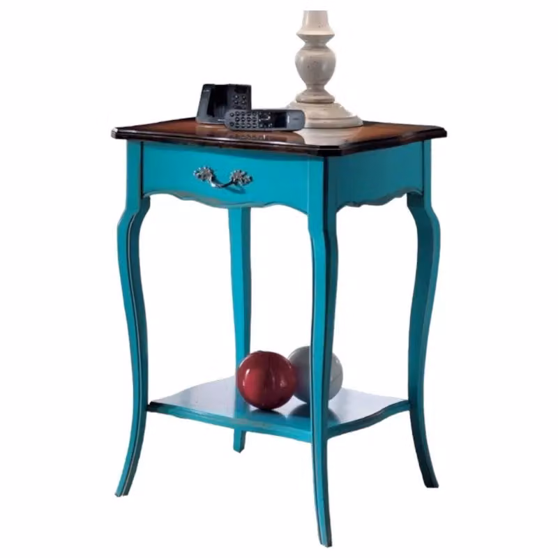 Consolle porta lampada in legno con 1 cassetto stile shabby chic bicolore azzurro e marrone Mobili 2G L/P/H: 52 x 52 x 78 cm – 1