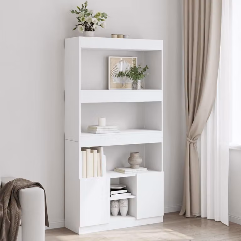 Credenza bianca vidaXL in legno e MDF con ante a battente e ripiani interni L: 92 cm, P: 33 cm, H: 180 cm