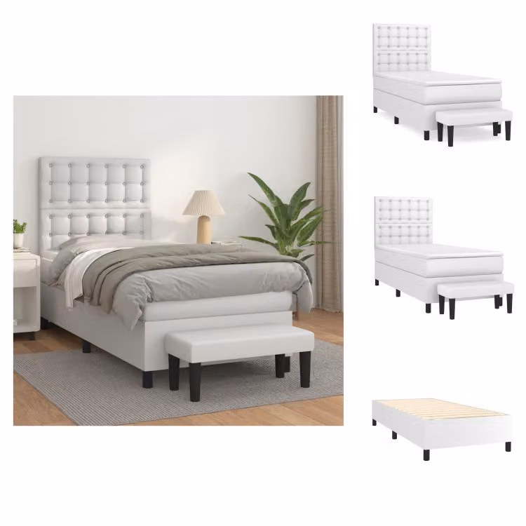 vidaXL Letto a molle con materasso bianco 90x200 cm in Pelle finta - Letti & strutture letto
