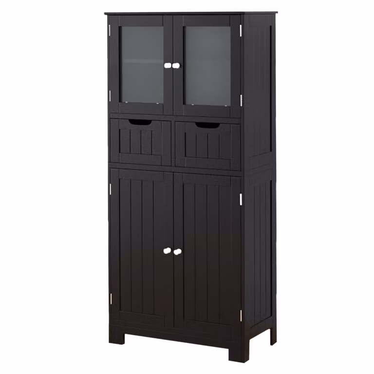 Armadio da bagno multifunzionale Costway con 4 ante, 2 cassetti e ripiani interni, colore nero