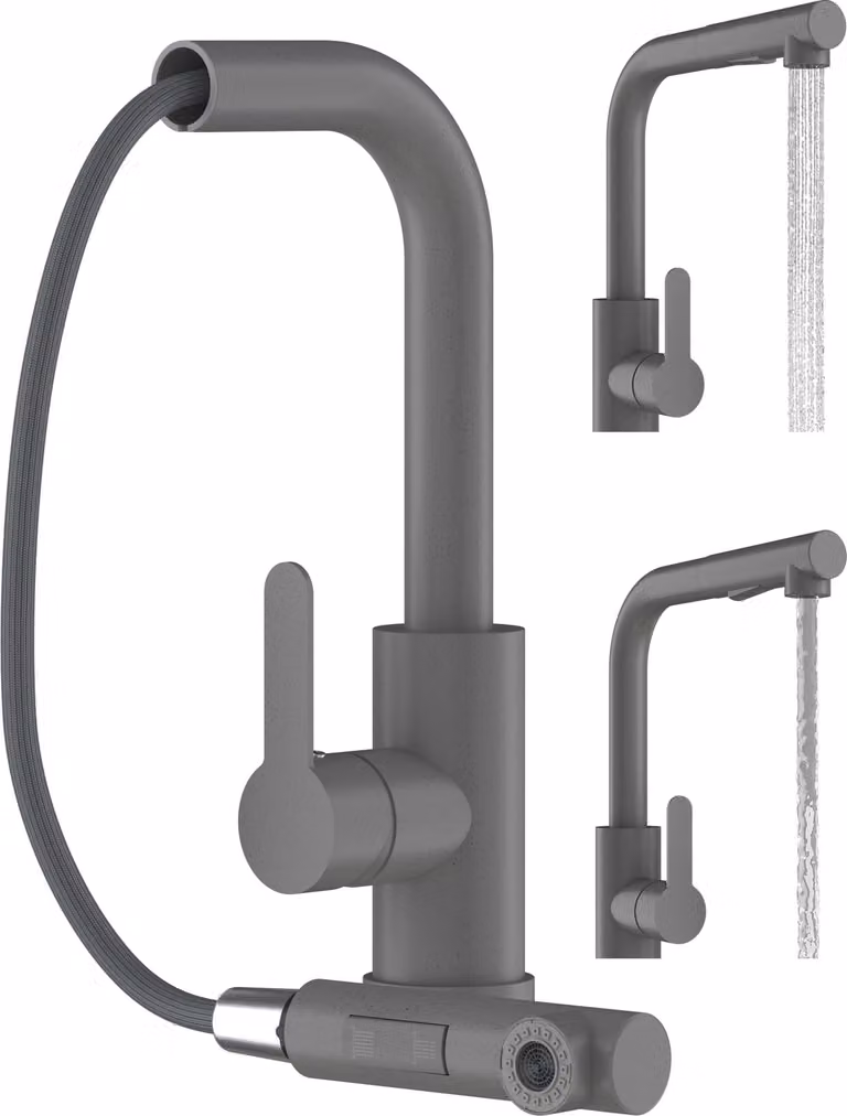 Granitan - Rubinetto da cucina - Rubinetto per lavello - Bocca estraibile - Orientabile a 360° - Grigio - EBRO