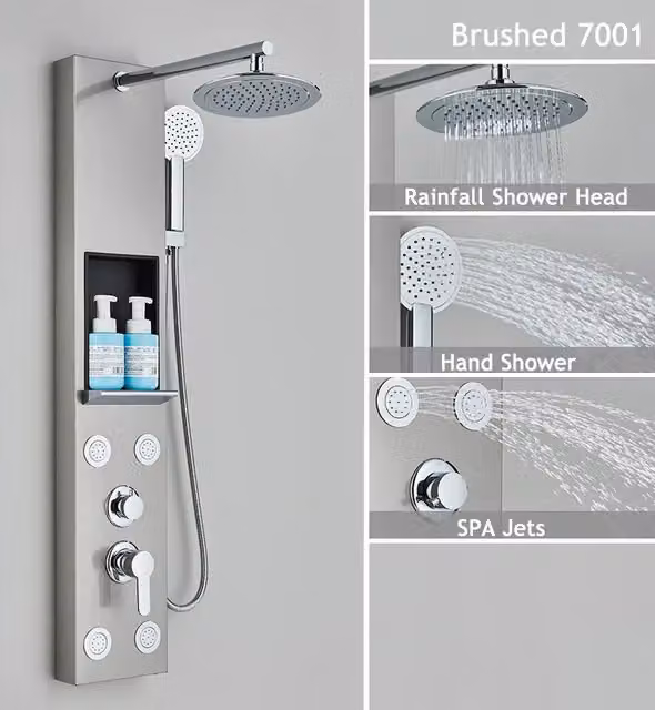 Pannello doccia, pioggia a cascata, display digitale, nichel spazzolato 7001