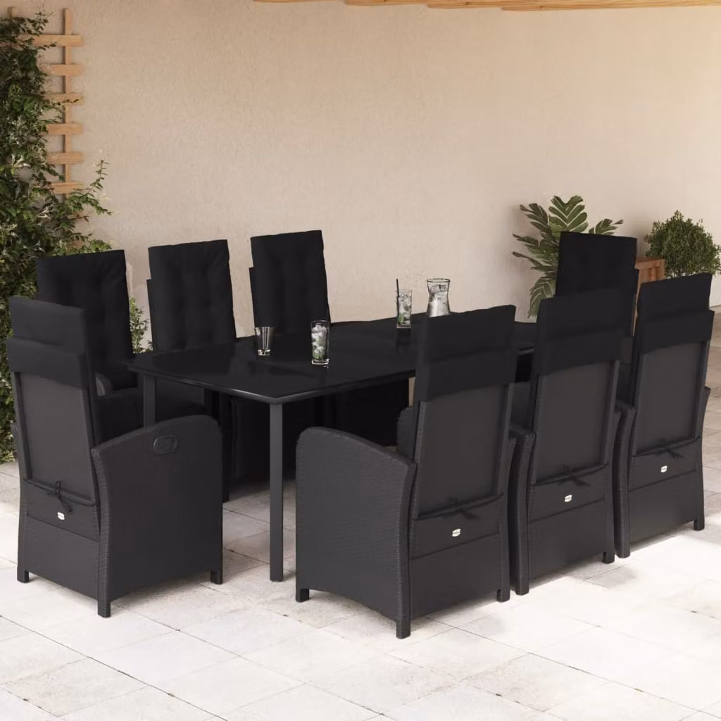 Set da pranzo da giardino vidaXL in polyrattan nero con 9 pezzi e cuscini – 1