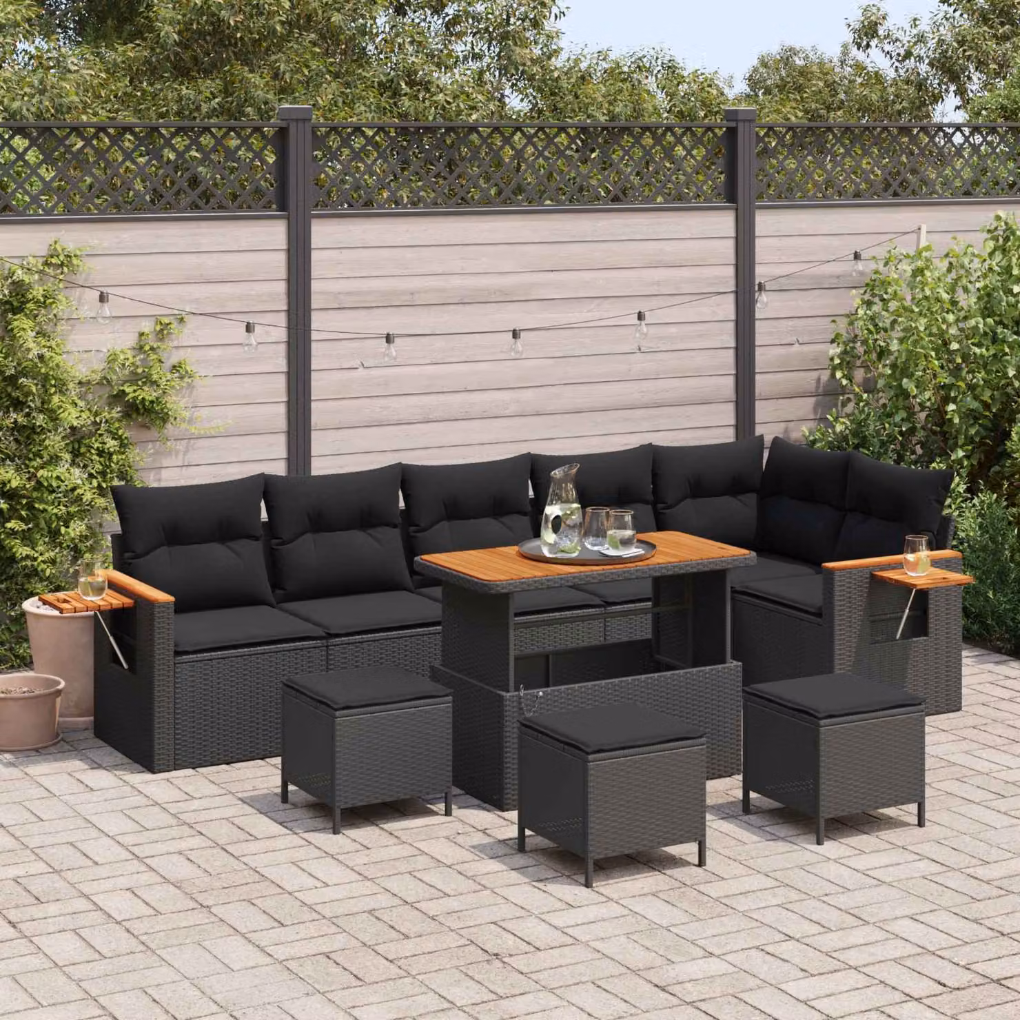 vidaXL Set Divano da Giardino Moderno a L in Polyrattan Nero con Cuscini per 8 Persone – 1