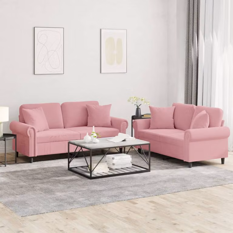vidaXL Set di 2 Divani Moderni in Velluto Rosa con Cuscini