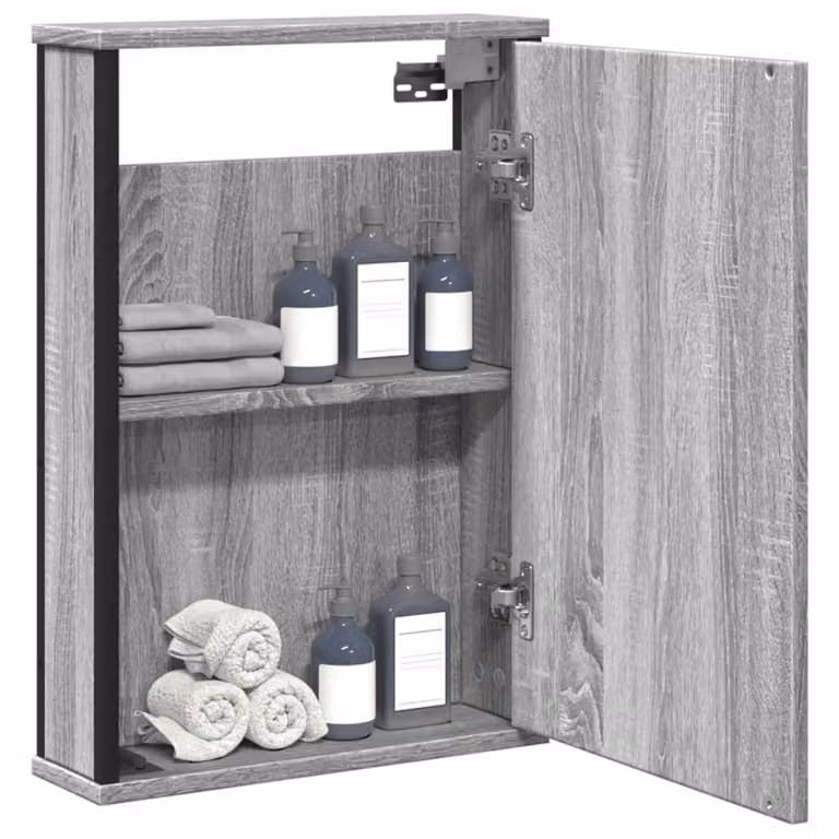Specchio da bagno mobile vidaXL Grigio Sonoma con ante a battente e ripiani interni, L 42 cm x P 12 cm x H 60 cm