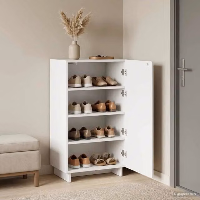 Scarpiera moderna vidaXL in legno bianco lucido L/P/H: 48 x 38 x 87,5 cm