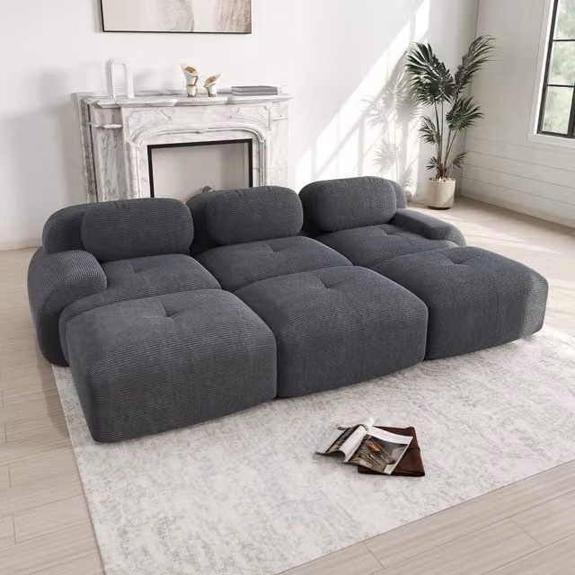 Divano angolare modulare 298.0x178.0x70.0 cm senza montaggio in velluto a coste grigio