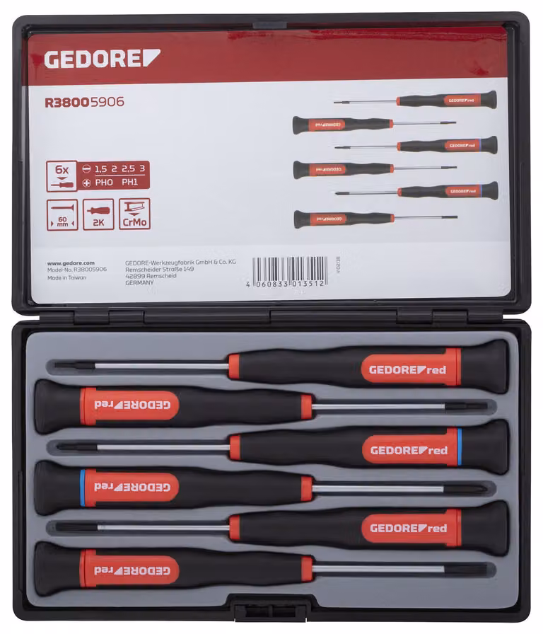 GEDORE rosso R38005906 2C set di cacciaviti elettronici PH+SL 6 pezzi, 3301351
