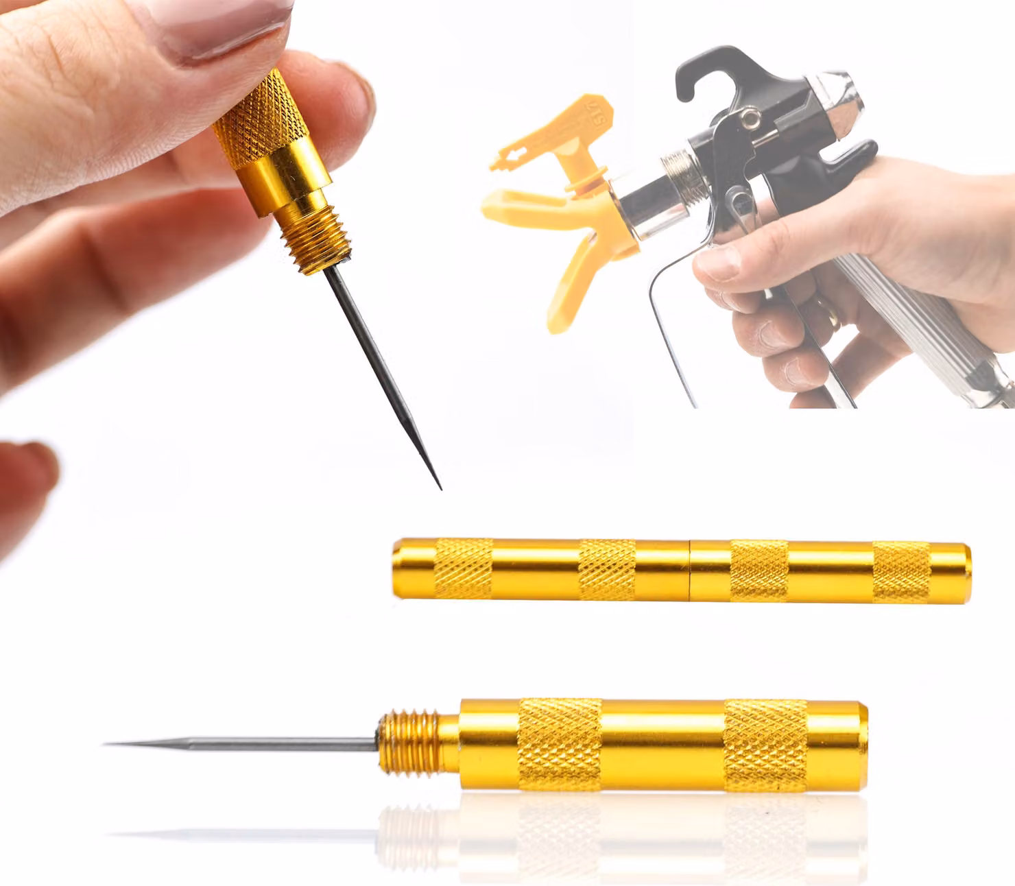 Rosfix Set di Pulizia per Pistole – Ago per Piercing, Spazzole per la Pulizia, Spazzole Metalliche, 6 Filtri Gialli da 100 Maglie