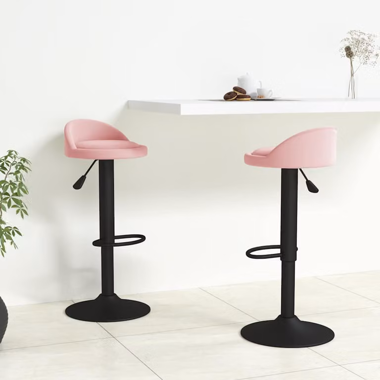 Set di 2 sgabelli da bar vidaXL in velluto rosa con base girevole a 360 gradi e struttura in metallo