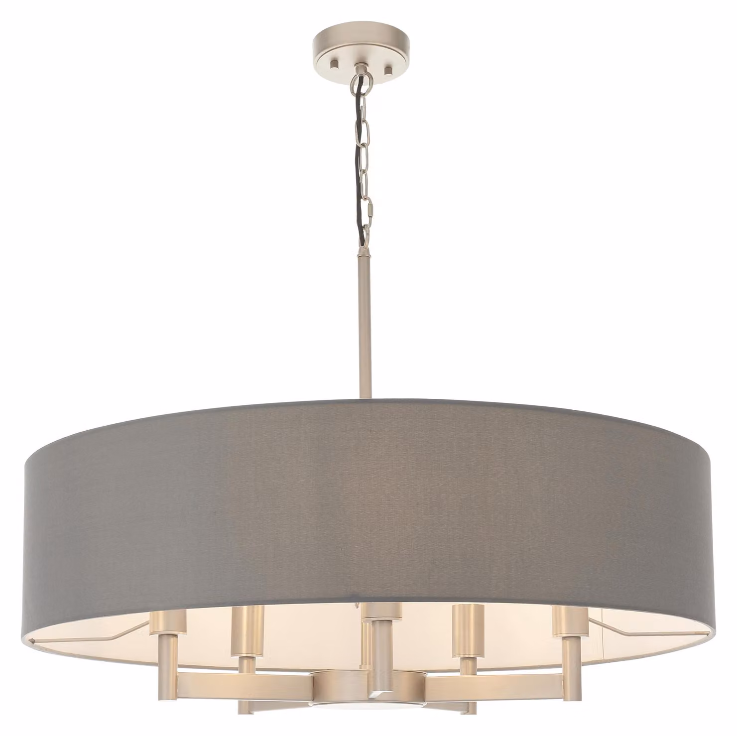 Lampada a sospensione GRANDE, nichel opaco, 5xE27x20W, metallo, dimensioni: 207x80x80 cm, IP20, Endon