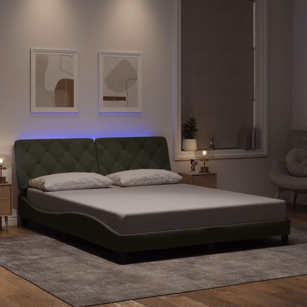 vidaXL Giroletto in Velluto Grigio Chiaro con Illuminazione LED e Porta USB, L/P: 160 x 200 cm