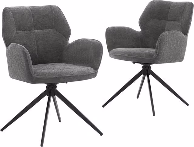Set di 2 Sedie da Pranzo Girevoli con Gambe in Metallo e Rivestimento in Tessuto Scuro Grigio Scuro